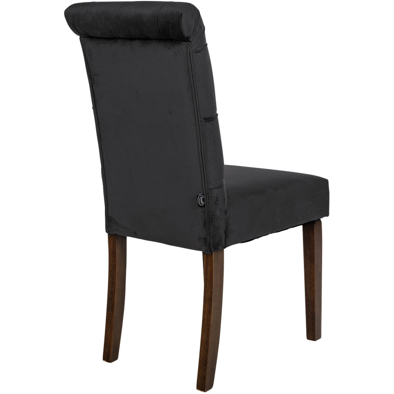 Chaise chesterfield Dossier capitonné en Velours Noir Bois Marron Clorith  - 5