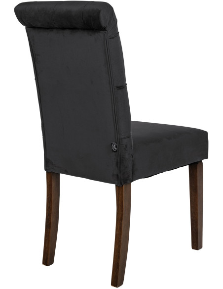 Chaise chesterfield Dossier capitonné en Velours Noir Bois Marron Clorith  - 5
