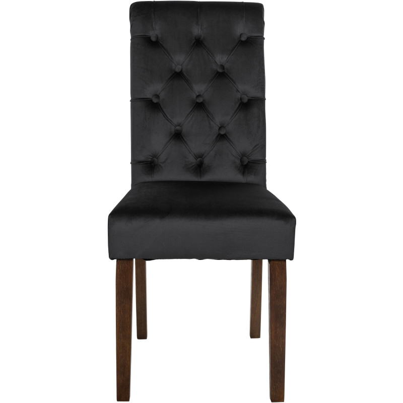 Chaise chesterfield Dossier capitonné en Velours Noir Bois Marron Clorith  - 6