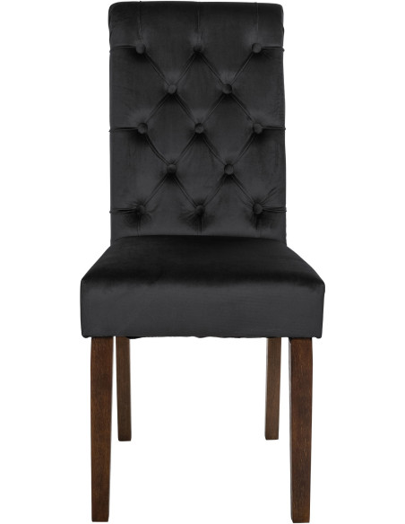 Chaise chesterfield Dossier capitonné en Velours Noir Bois Marron Clorith  - 6