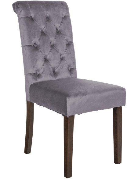 Chaise chesterfield Dossier capitonné en Velours Gris foncé Bois Marron Clorith - 1