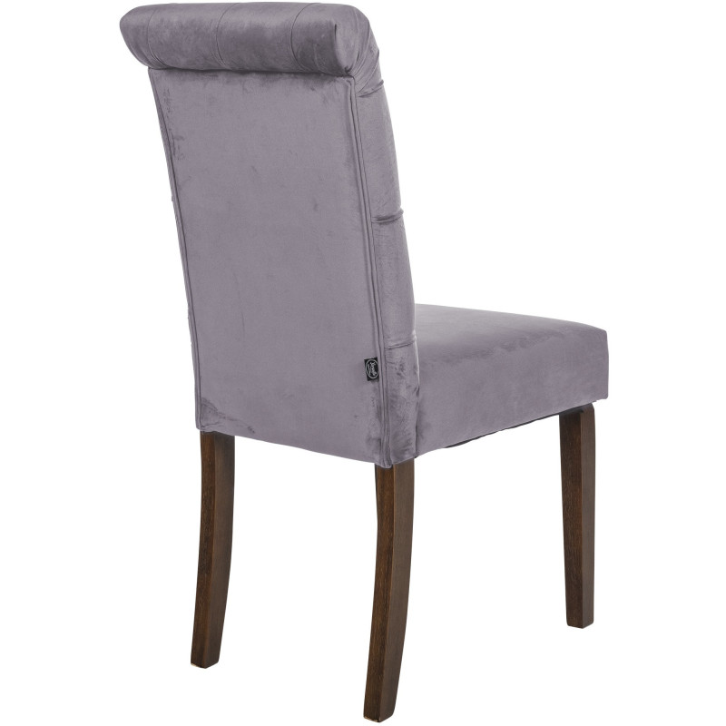 Chaise chesterfield Dossier capitonné en Velours Gris foncé Bois Marron Clorith - 5