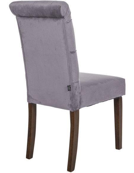 Chaise chesterfield Dossier capitonné en Velours Gris foncé Bois Marron Clorith - 5