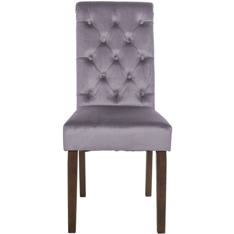 Chaise chesterfield Dossier capitonné en Velours Gris foncé Bois Marron Clorith - 6