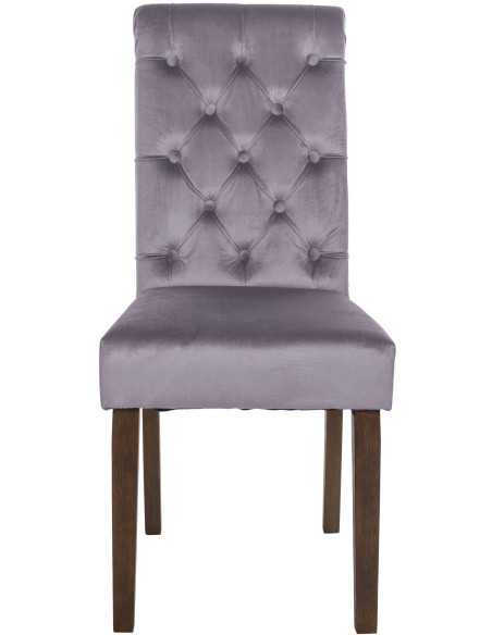Chaise chesterfield Dossier capitonné en Velours Gris foncé Bois Marron Clorith - 6