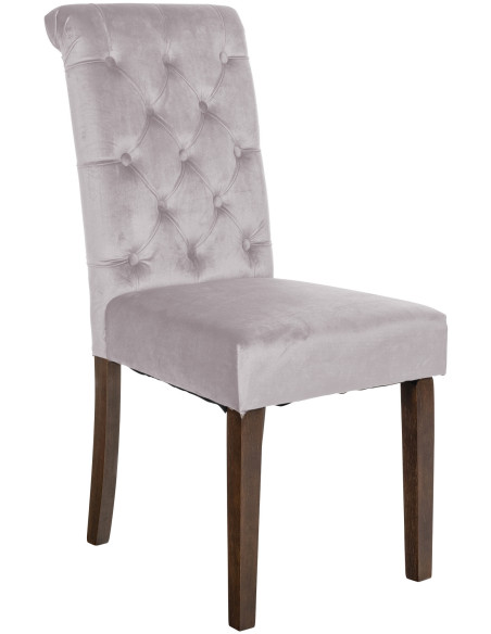 Chaise chesterfield Dossier capitonné en Velours Gris Bois Marron Clorith - 1