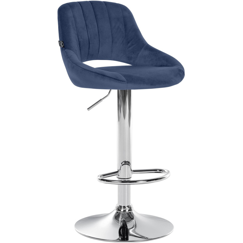 Tabouret de bar réglable pivotant en Velours Bleu Métal Argenté Kelran - 1