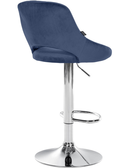 Tabouret de bar réglable pivotant en Velours Bleu Métal Argenté Kelran - 4