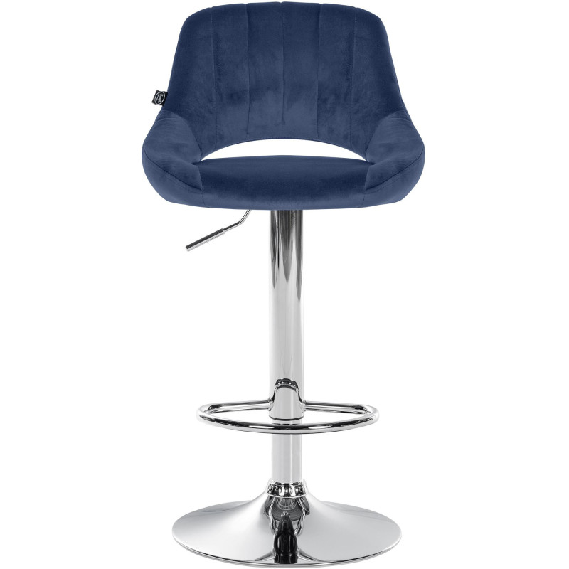Tabouret de bar réglable pivotant en Velours Bleu Métal Argenté Kelran - 6