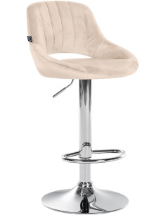 Tabouret de bar réglable pivotant en Velours Blanc crème Métal Argenté Kelran - 1