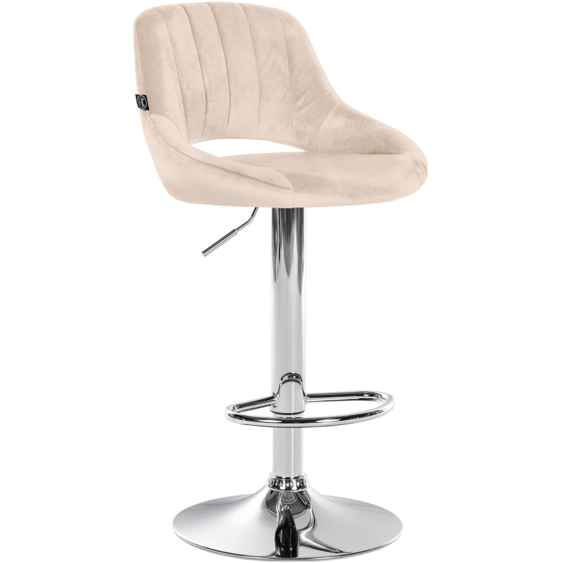 Tabouret de bar réglable pivotant en Velours Blanc crème Métal Argenté Kelran - 1