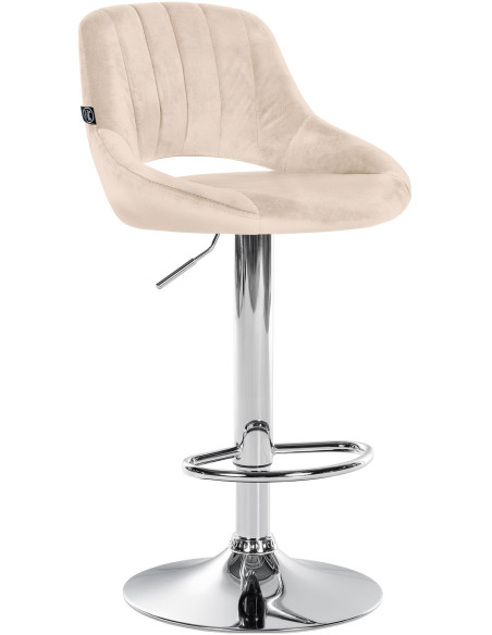 Tabouret de bar réglable pivotant en Velours Blanc crème Métal Argenté Kelran - 1