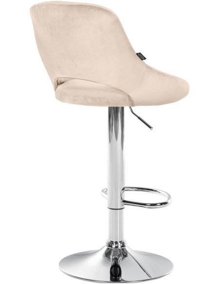 Tabouret de bar réglable pivotant en Velours Blanc crème Métal Argenté Kelran - 4
