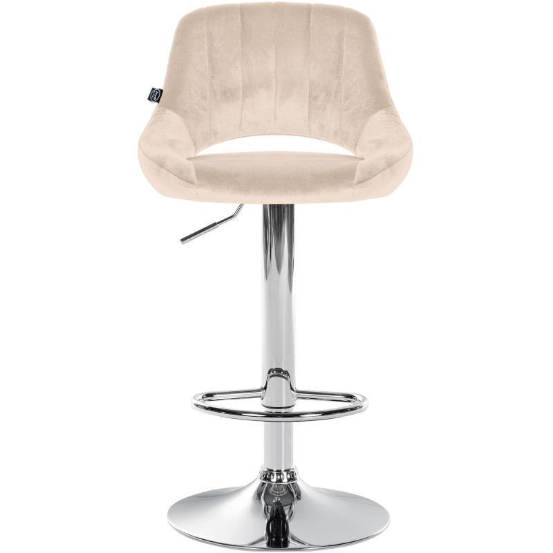 Tabouret de bar réglable pivotant en Velours Blanc crème Métal Argenté Kelran - 6