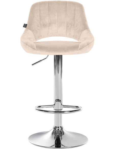 Tabouret de bar réglable pivotant en Velours Blanc crème Métal Argenté Kelran - 6