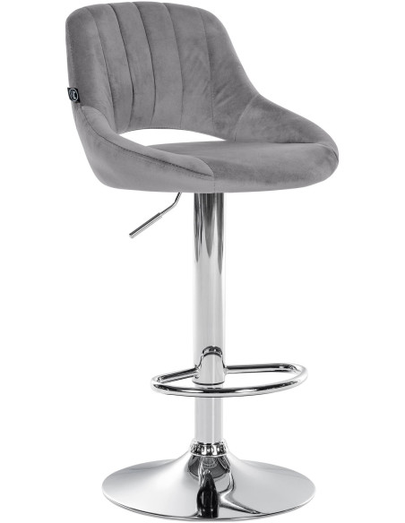 Tabouret de bar réglable pivotant en Velours Gris foncé Métal Argenté Kelran - 1