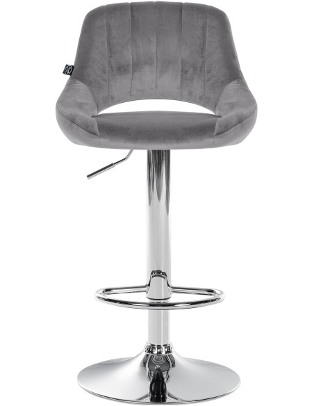 Tabouret de bar réglable pivotant en Velours Gris foncé Métal Argenté Kelran - 6