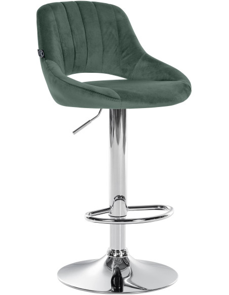 Tabouret de bar réglable pivotant en Velours Vert Métal Argenté Kelran - 1