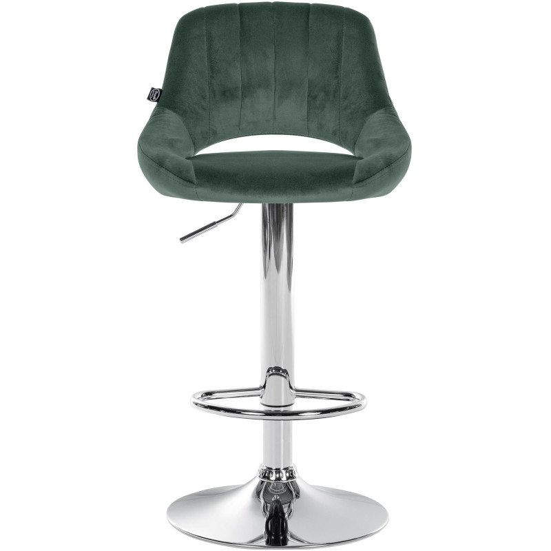Tabouret de bar réglable pivotant en Velours Vert Métal Argenté Kelran - 6
