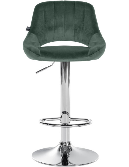 Tabouret de bar réglable pivotant en Velours Vert Métal Argenté Kelran - 6