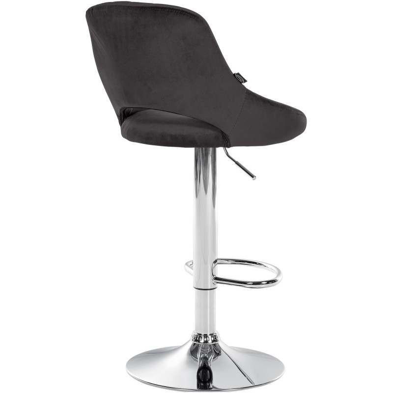 Tabouret de bar réglable pivotant en Velours Noir Métal Argenté Kelran - 4