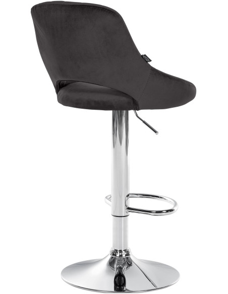 Tabouret de bar réglable pivotant en Velours Noir Métal Argenté Kelran - 4