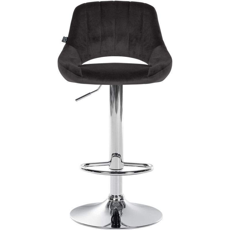 Tabouret de bar réglable pivotant en Velours Noir Métal Argenté Kelran - 6