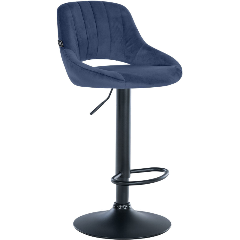 Tabouret de bar réglable pivotant en Velours Bleu Métal Noir Kelran - 1