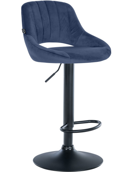 Tabouret de bar réglable pivotant en Velours Bleu Métal Noir Kelran - 1