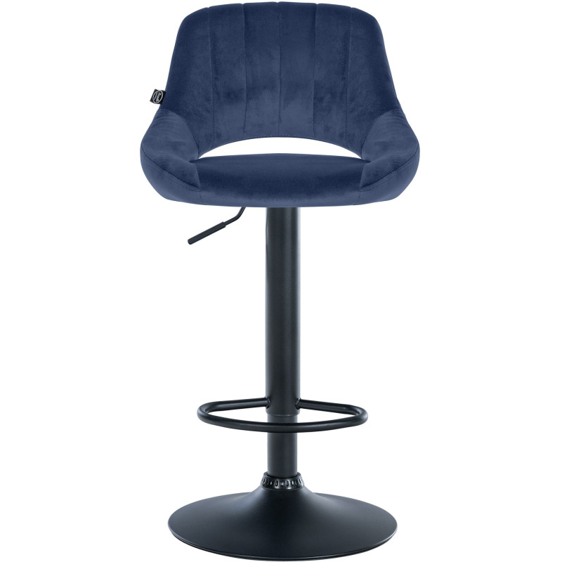 Tabouret de bar réglable pivotant en Velours Bleu Métal Noir Kelran - 6