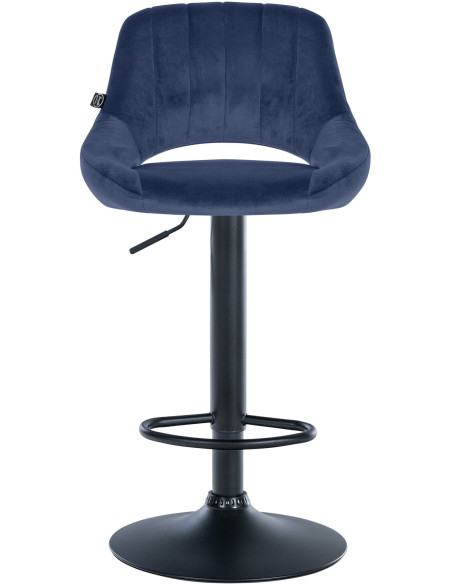 Tabouret de bar réglable pivotant en Velours Bleu Métal Noir Kelran - 6