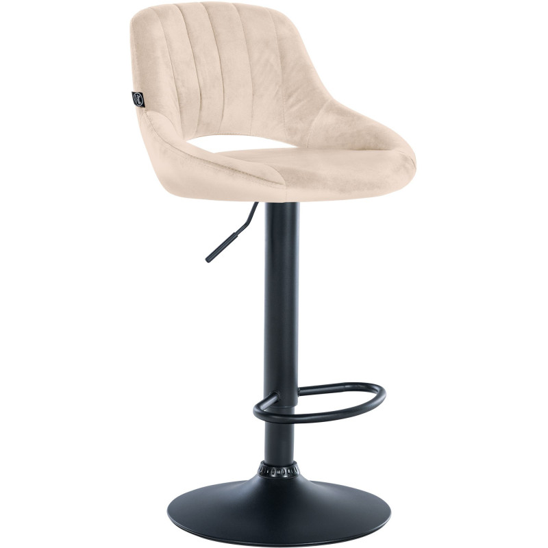 Tabouret de bar réglable pivotant en Velours Blanc crème Métal Noir Kelran - 1
