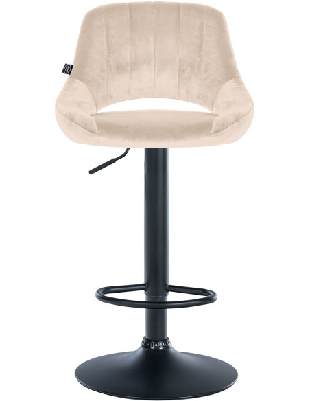 Tabouret de bar réglable pivotant en Velours Blanc crème Métal Noir Kelran - 6