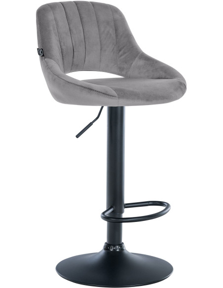 Tabouret de bar réglable pivotant en Velours Gris foncé Métal Noir Kelran - 1