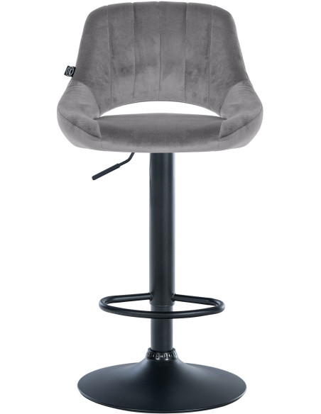 Tabouret de bar réglable pivotant en Velours Gris foncé Métal Noir Kelran - 6