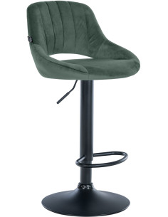 Tabouret de bar réglable pivotant en Velours Vert Métal Noir Kelran - 1