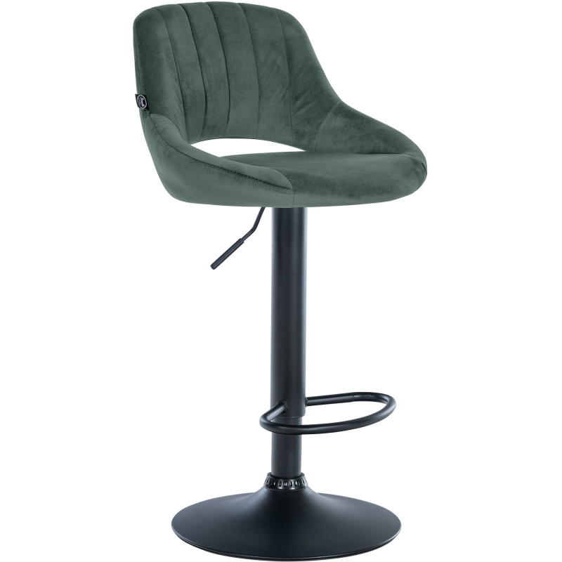 Tabouret de bar réglable pivotant en Velours Vert Métal Noir Kelran - 1