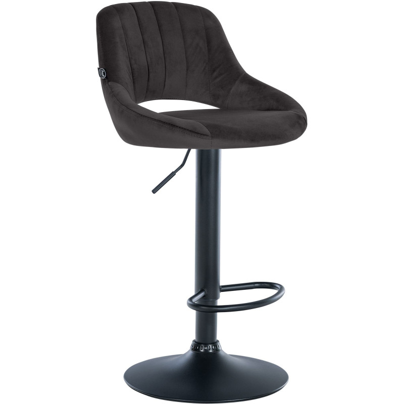 Tabouret de bar réglable pivotant en Velours Noir Métal Noir Kelran - 1