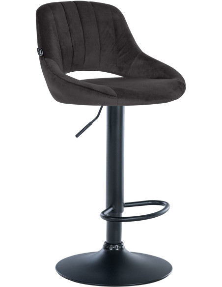 Tabouret de bar réglable pivotant en Velours Noir Métal Noir Kelran - 1