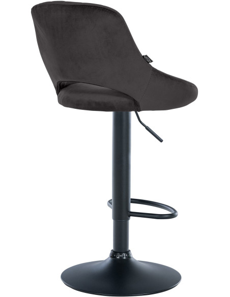 Tabouret de bar réglable pivotant en Velours Noir Métal Noir Kelran - 4