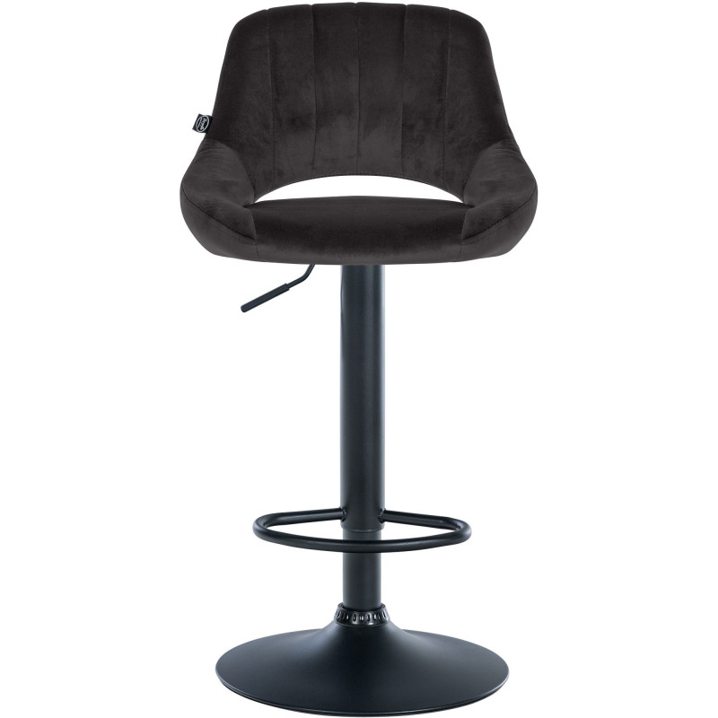 Tabouret de bar réglable pivotant en Velours Noir Métal Noir Kelran - 6