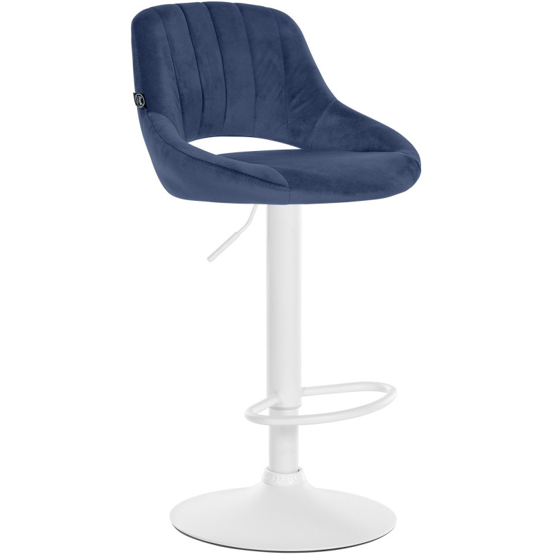 Tabouret de bar réglable pivotant en Velours Bleu Métal Blanc Kelran - 1