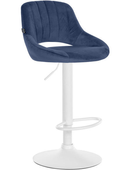 Tabouret de bar réglable pivotant en Velours Bleu Métal Blanc Kelran - 1