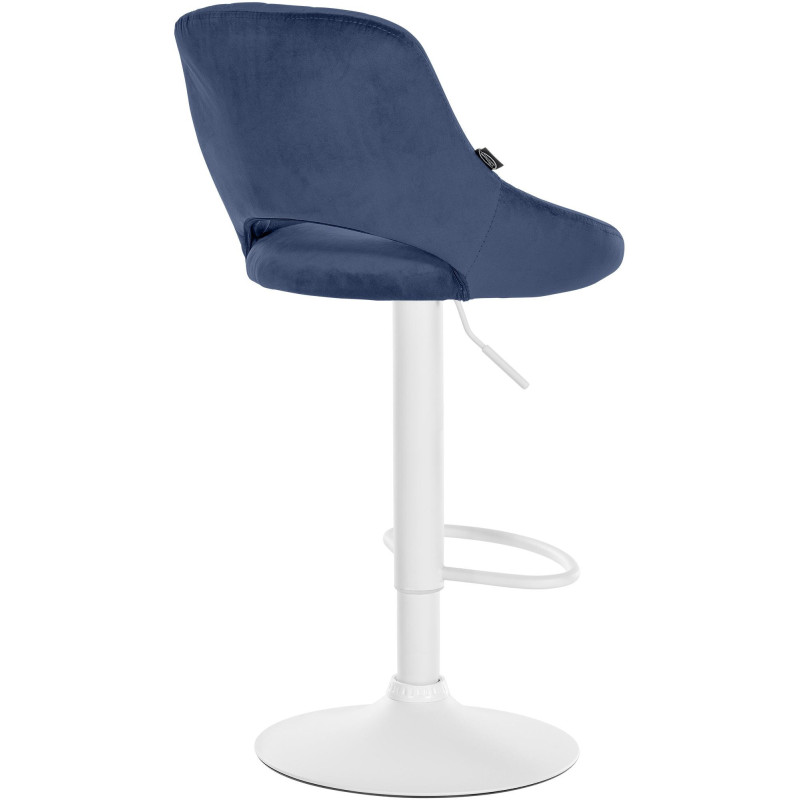 Tabouret de bar réglable pivotant en Velours Bleu Métal Blanc Kelran - 4
