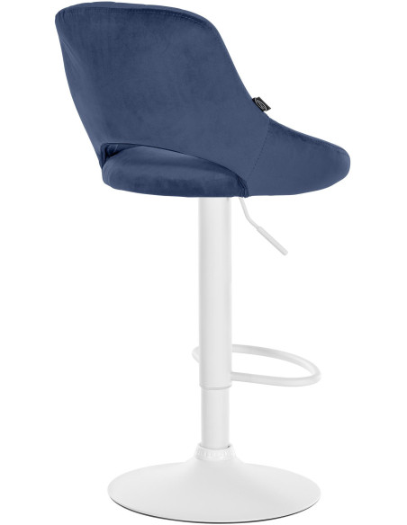 Tabouret de bar réglable pivotant en Velours Bleu Métal Blanc Kelran - 4