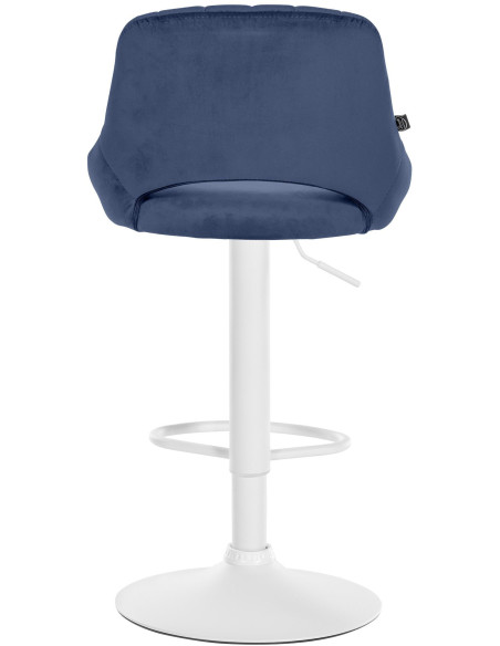 Tabouret de bar réglable pivotant en Velours Bleu Métal Blanc Kelran - 5