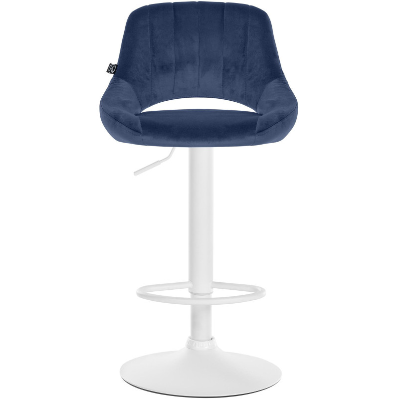 Tabouret de bar réglable pivotant en Velours Bleu Métal Blanc Kelran - 6