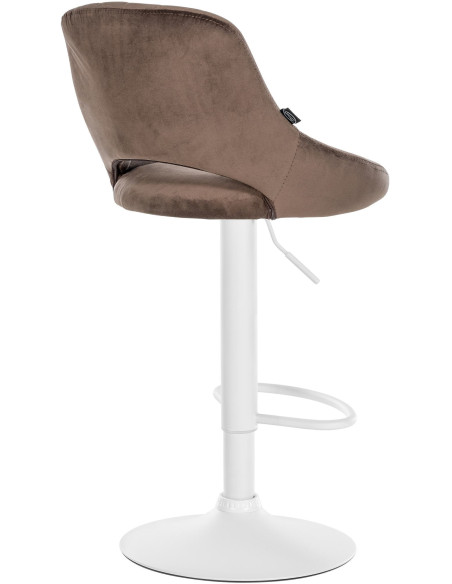 Tabouret de bar réglable pivotant en Velours Marron Métal Blanc Kelran - 4