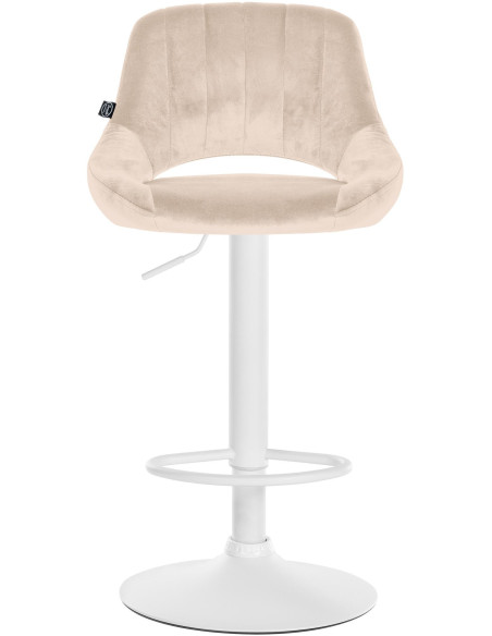 Tabouret de bar réglable pivotant en Velours Blanc crème Métal Blanc Kelran - 6