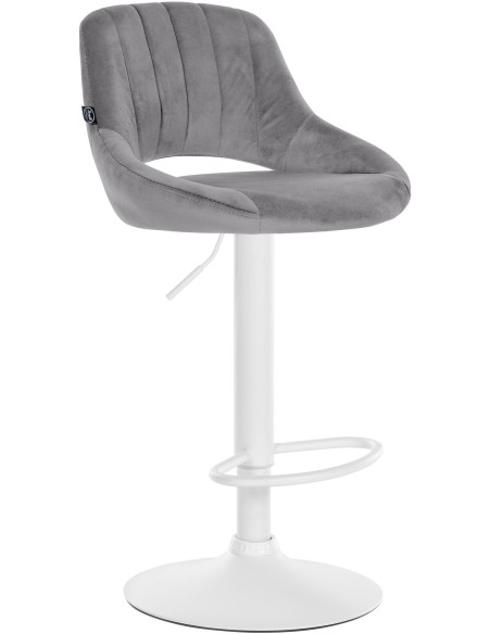 Tabouret de bar réglable pivotant en Velours Gris foncé Métal Blanc Kelran - 1